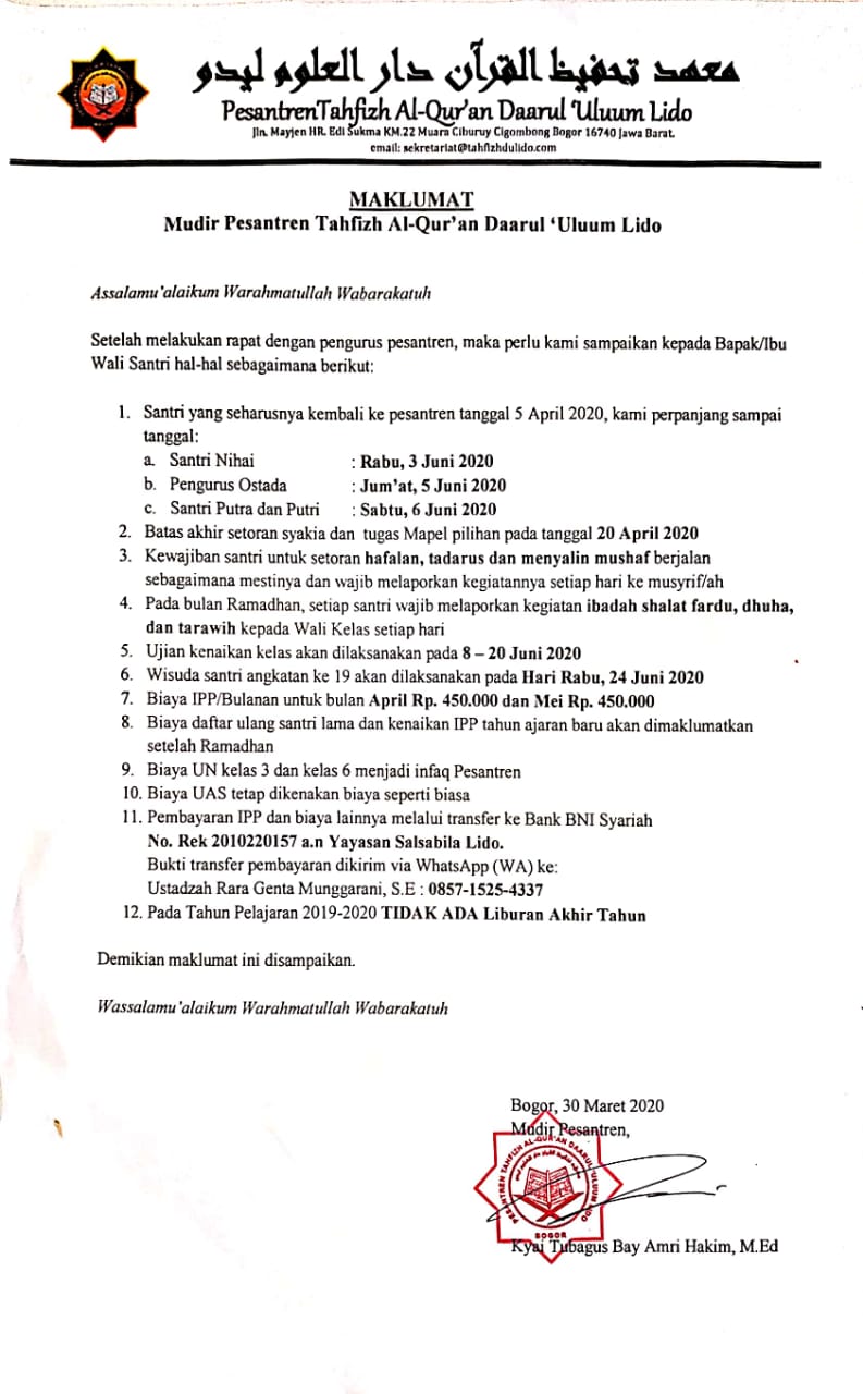 Maklumat (Perpanjangan Masa Belajar di Rumah)