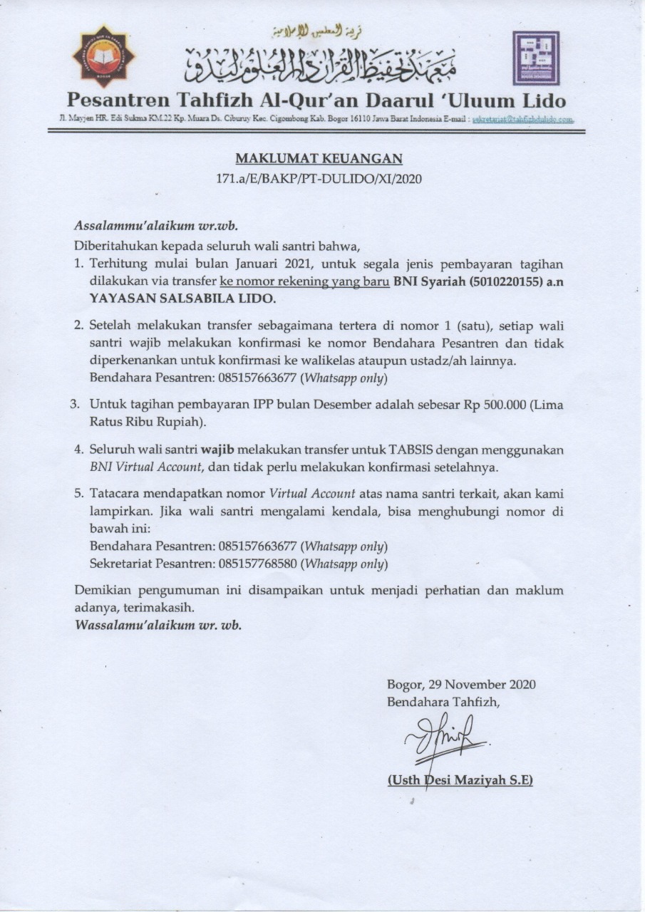 Maklumat Bendahara Tentang Keuangan